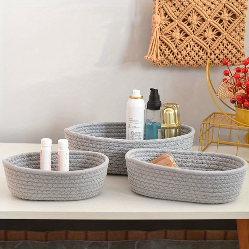 hand woven boat shaped storage basket for desk organization   cosmetics snacks   desktop   storage box details 12