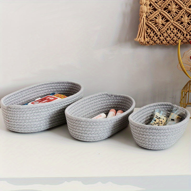 hand woven boat shaped storage basket for desk organization   cosmetics snacks   desktop   storage box details 13