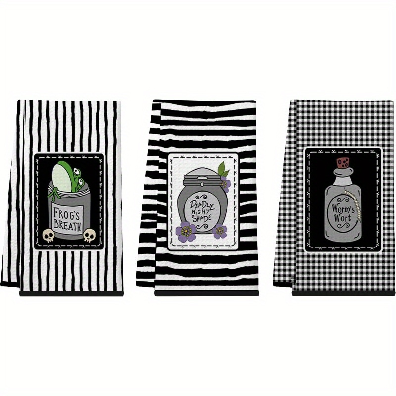 

3pcs Set Polyester Kitchen Towels - 18x26 Inch, Black & White Striped, Home Decor & Family Dinners, Dish Towels For Kitchen