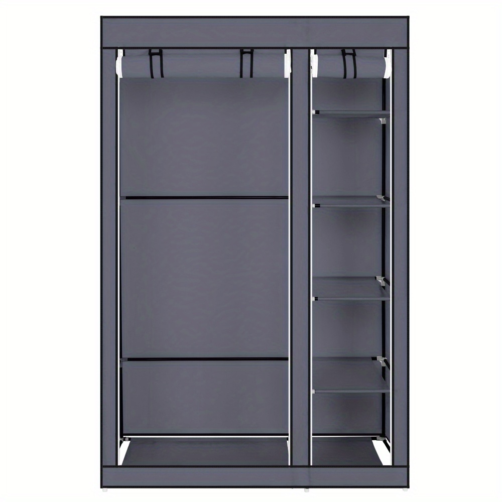 Image of Sunroad 67" Portable Clothes Closet Wardrobe With Non-woven Fabric And Hanging Rod To Assemble Gray, Outdoor Tool Rack, Outdoor Storage Rack, Garden Plant Rack, Portable Closets