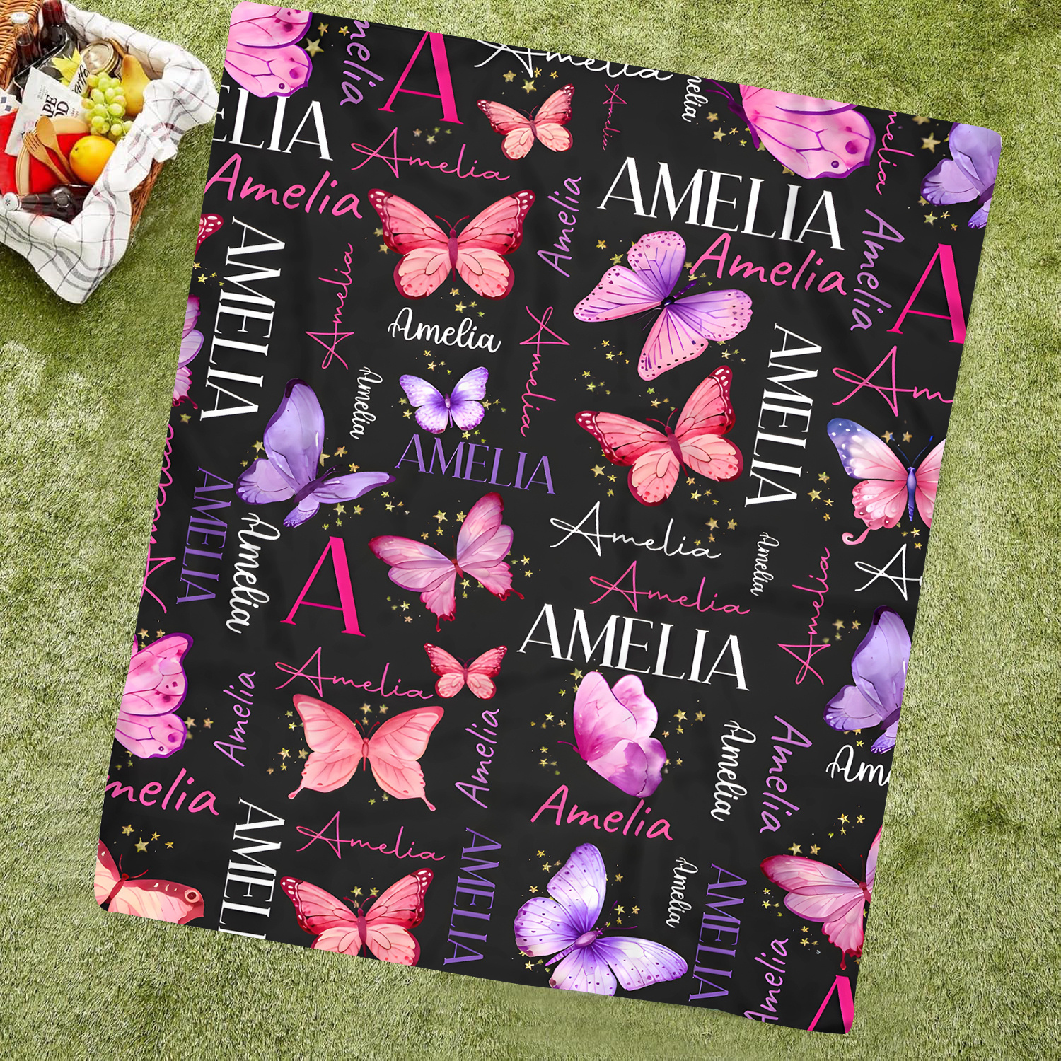 custom name   butterfly pattern flannel throw blanket personalized vintage style soft sofa tv blanket   cozy knitted polyester with   for son or daughter unique gift details 3