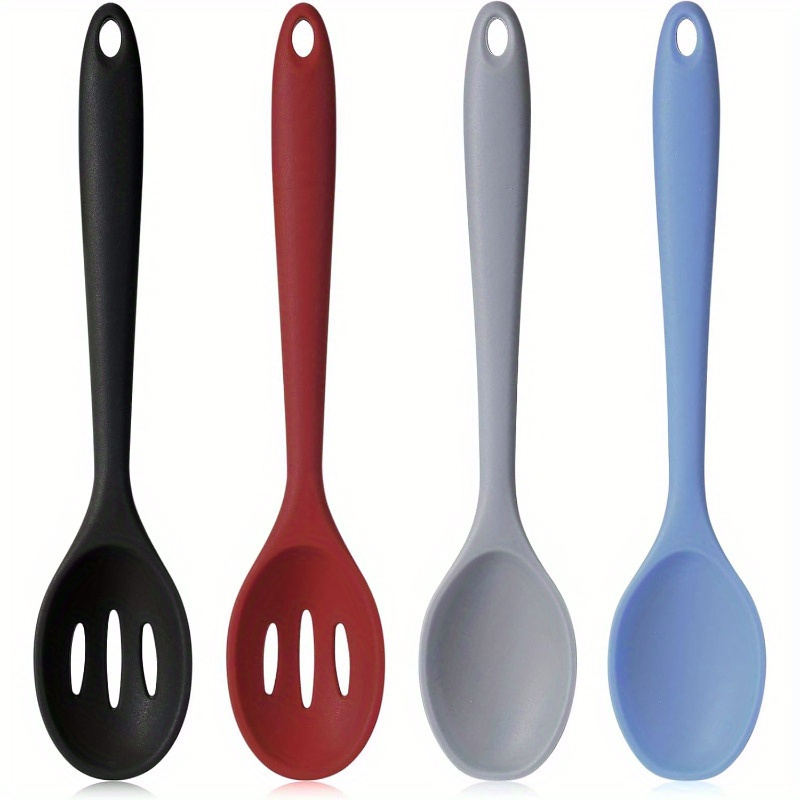 TEMU 4pcs Silicone Cooking Spoon Mixing Spoon Durable, Heat Resistant, , For Cooking, Baking, Stirring, Essential Kitchen Utensils High-quality