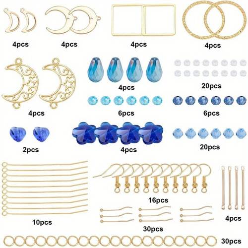 diy 8 pairs blue moon earrings making starter kit including moon geometric linking connector charms teardrop flower beads earring findings for earring making crafts