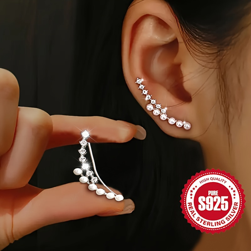 

Elegant S925 Sterling Silvery Stud Earrings With Pearl Accents - Hypoallergenic, & Special Occasions, French Vintage-inspired Gift Idea