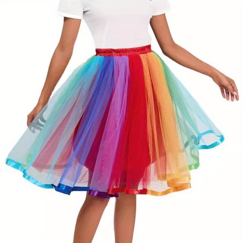 adult rainbow tulle   dress with spaghetti straps multicolor layered skirt for cosplay themed parties special occasions mermaid dress cosplay attire stretchy fabric 0