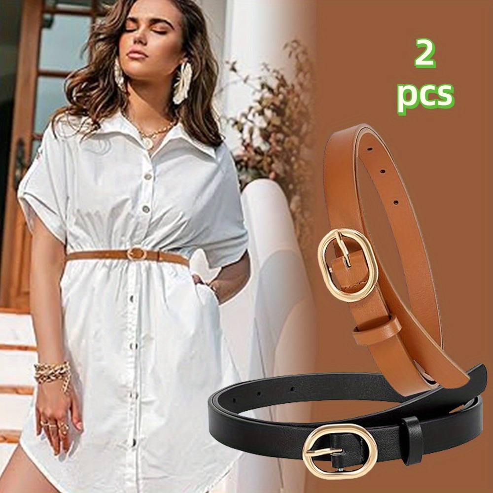 2pcs Women's Slimming Leather Belts With Adjustable Pin - Jeans & Dresses, Versatile Fashion Accessory