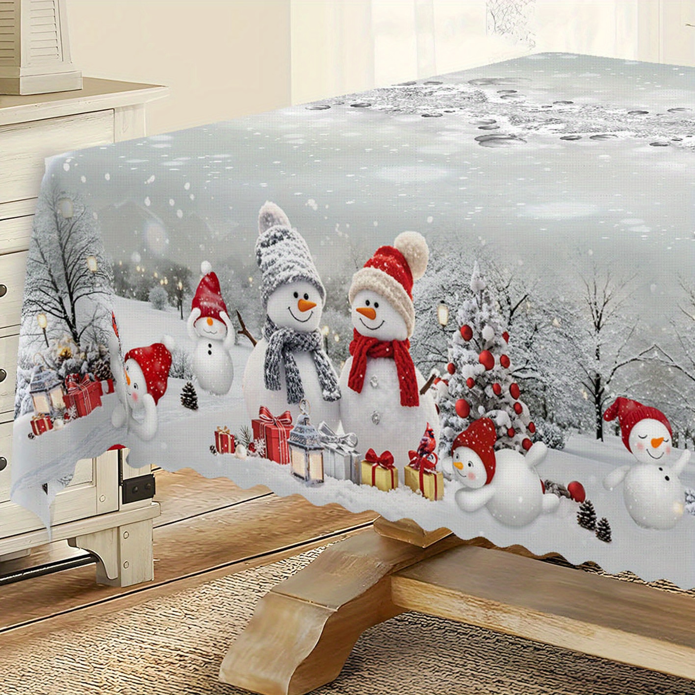 1pc Snowman Tablecloth - Winter & Snowman, Wrinkle-free Polyester Round & Rectangular Table Cover Suitable For Indoor/outdoor Christmas Holiday Dining, Winter Parties, ' Table Decor - Use