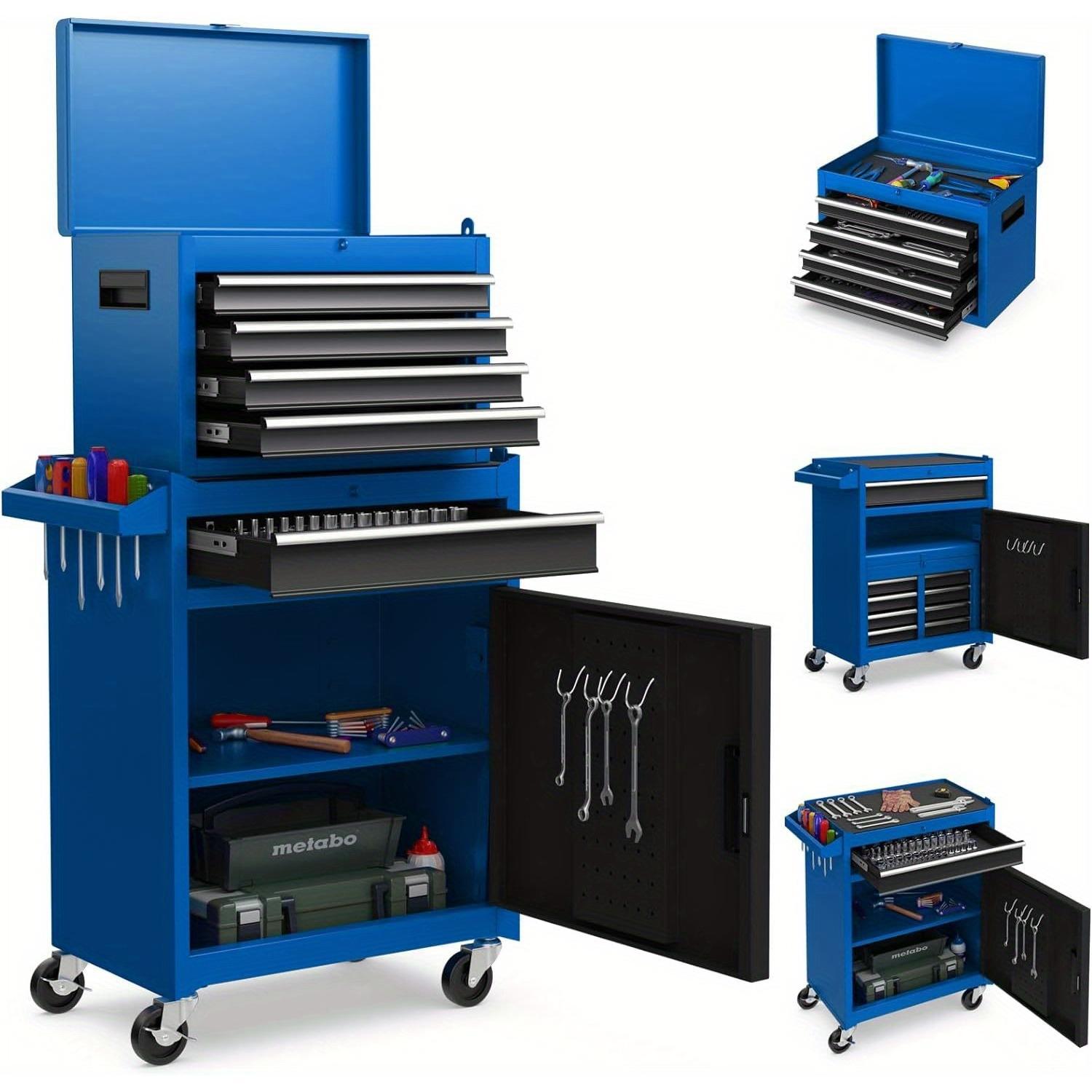 heavy duty industrial workshop trolley lockable mobile tool cabinet with 2 in 1 storage case heavy duty metal construction 8 compartments 5 drawers open shelf lockable wheels adjustable shelf for garage workshop construction site large capacity organizer 59x28x102cm garage organization   durable build professional mechanics industrialgrade design reinforced build garage organizers