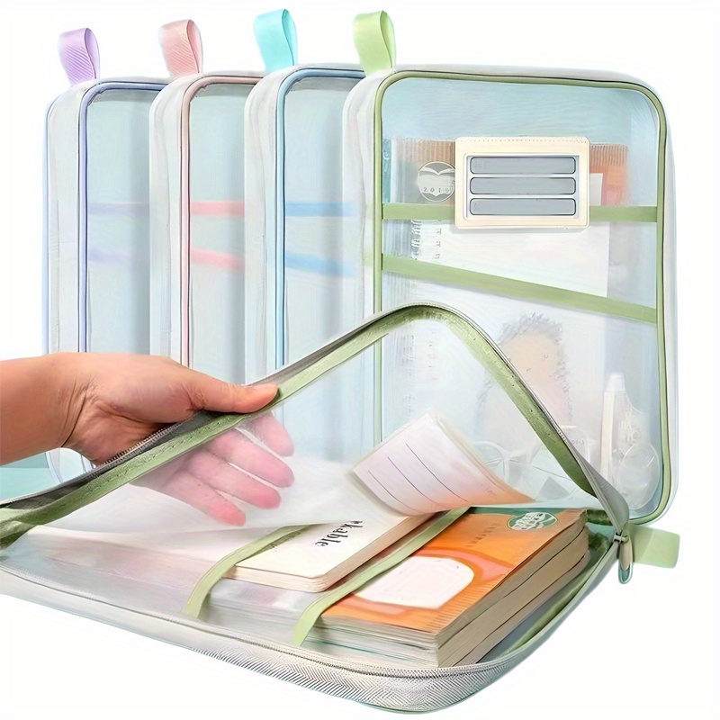 1 pack a4 zipper file bag durable nylon file storage with three layer thick gauze transparent exam papers books and office supplies storage bag compact and lightweight design with sturdy handle ideal for students and professionals