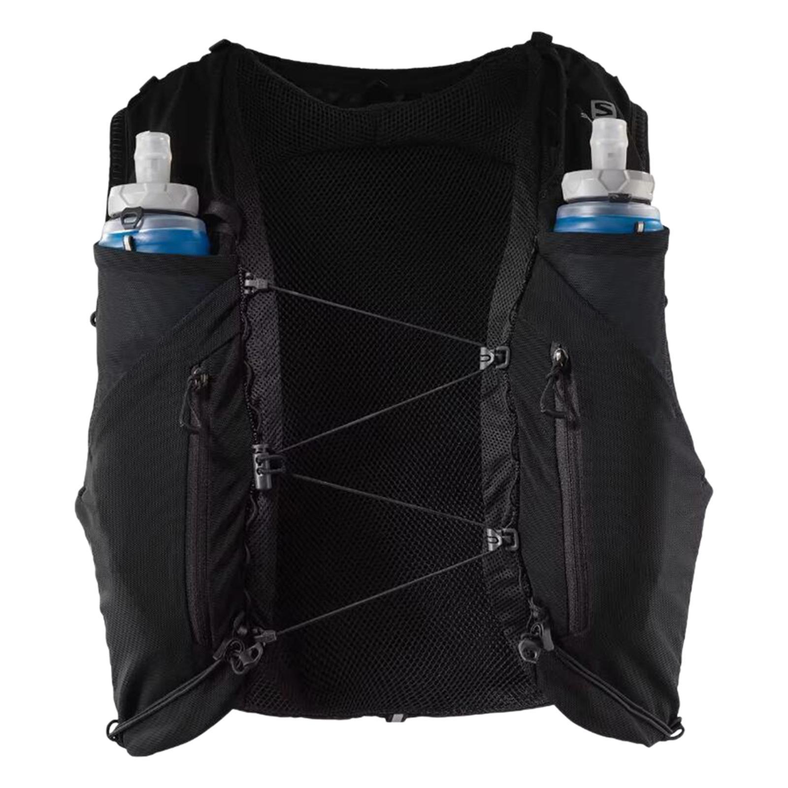 Sports Vest Hydration Pack with Dual 500ML Water Bottles for Outdoor Trail Running and Climbing, 10L Capacity, Cross-Strap Design, ABS Fabric, Universal Fit, Non-Waterproof - Black