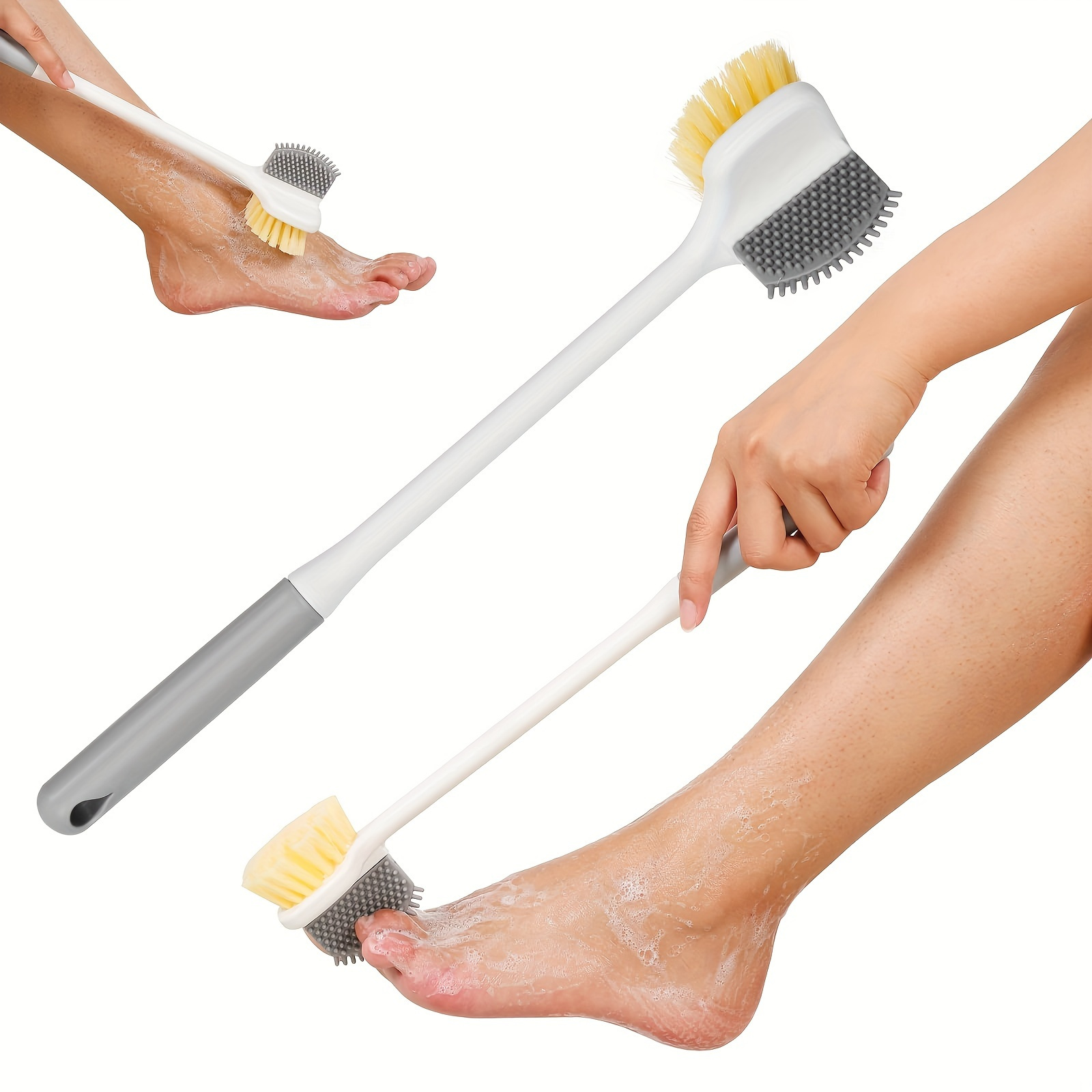 

Ergonomic Long-handle Foot Scrubber, Multi-functional Shower Brush For Elderly, No Dead Angle Design, Manual , Bathroom Use, No Battery Required