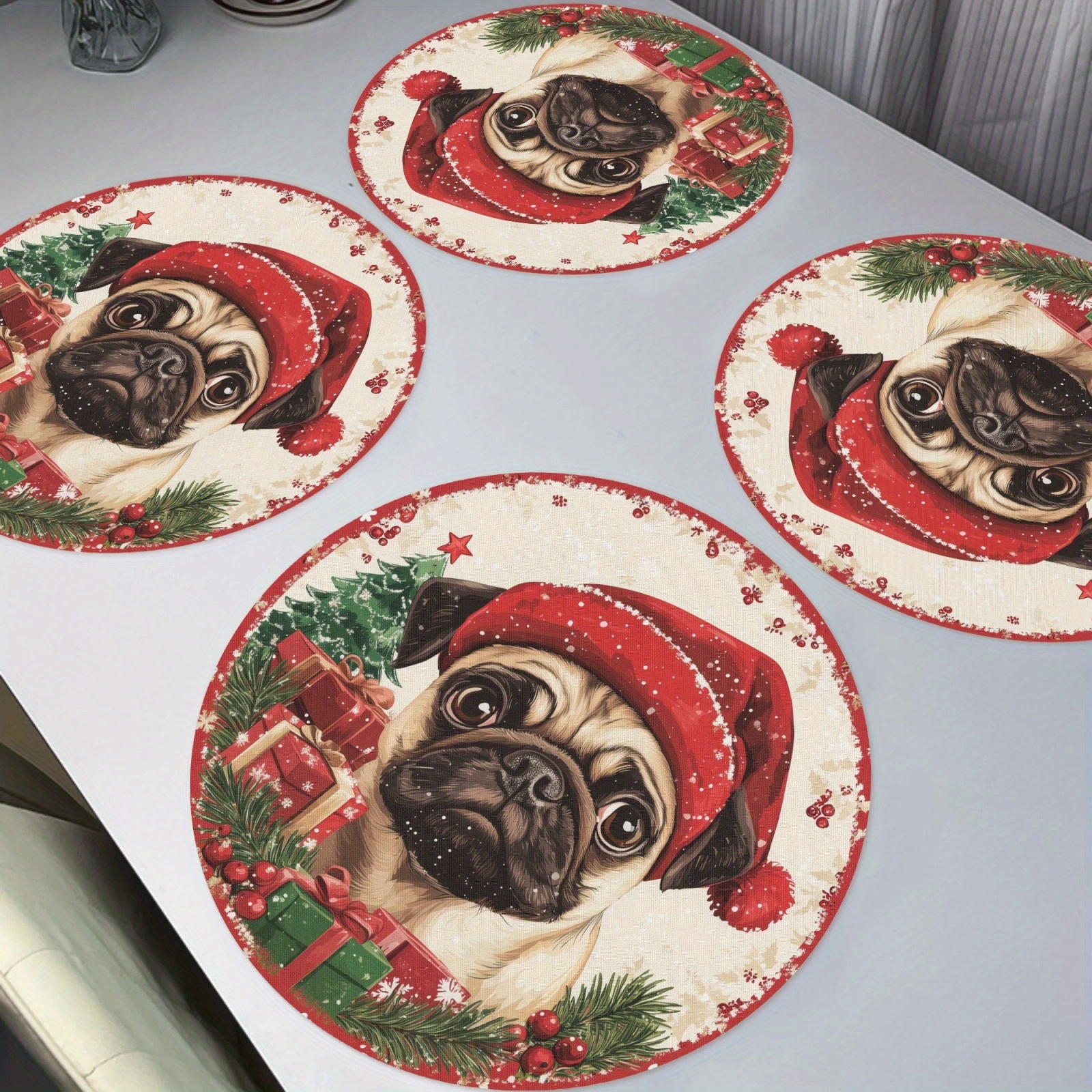 

4pcs Set Christmas Placemats - , Washable Table For & Decor
