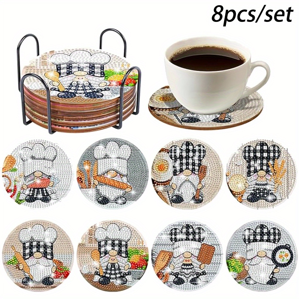 

8pcs Diy Coaster Set, Wood & , , Dwarf , Supplies And Adults