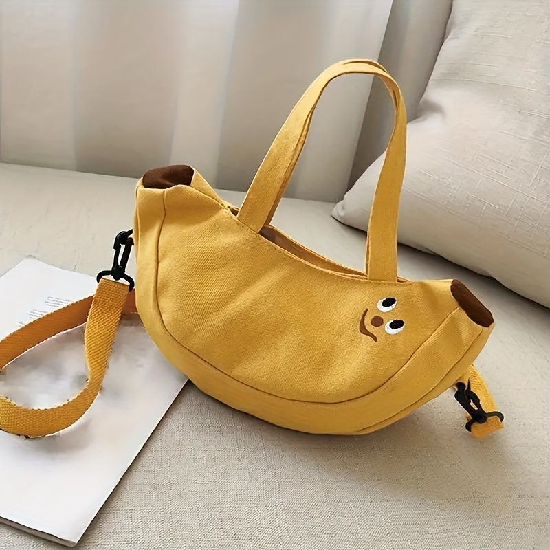 Bolsa de mano en forma de plátano, bolso de cruz de dibujos animados kawaii, pequeña bolsa de monedas para mujeres con tema de frutas, con cierre de cremallera, forro de poliéster, accesorio de ocio casual