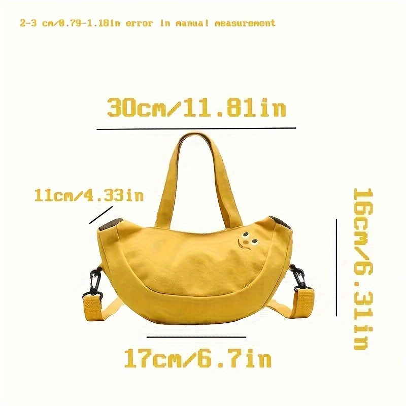 Bolsa de mano en forma de plátano, bolso de cruz de dibujos animados kawaii, pequeña bolsa de monedas para mujeres con tema de frutas, con cierre de cremallera, forro de poliéster, accesorio de ocio casual