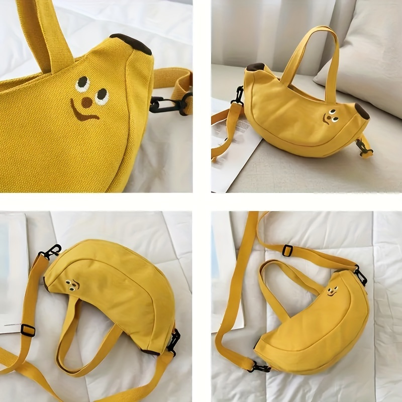 Bolsa de mano en forma de plátano, bolso de cruz de dibujos animados kawaii, pequeña bolsa de monedas para mujeres con tema de frutas, con cierre de cremallera, forro de poliéster, accesorio de ocio casual
