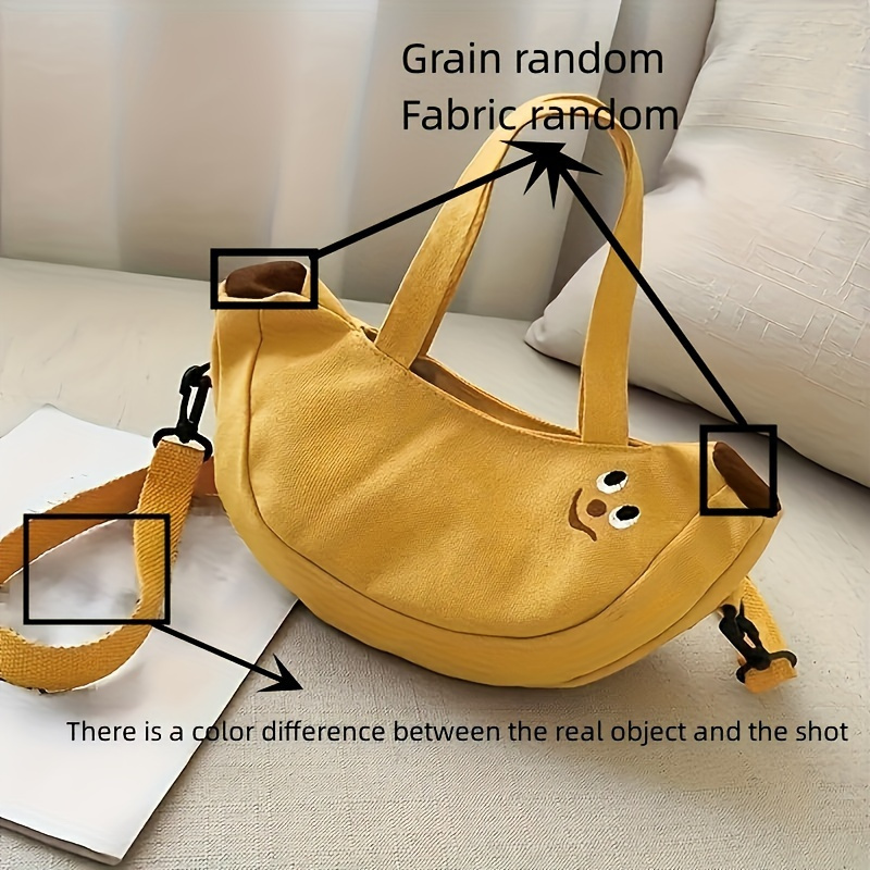 Bolsa de mano en forma de plátano, bolso de cruz de dibujos animados kawaii, pequeña bolsa de monedas para mujeres con tema de frutas, con cierre de cremallera, forro de poliéster, accesorio de ocio casual