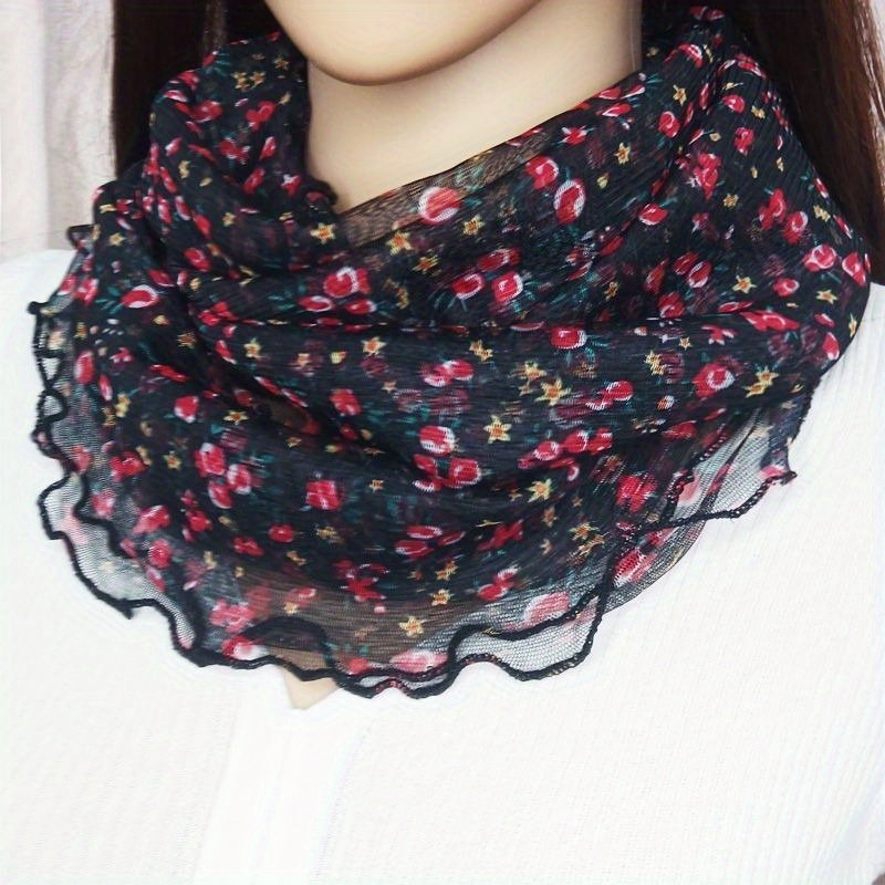 New Mesh Lace Floral Warm Scarf Neck Warmer Pullover For Women, Slim -season Shawl With 2 Loops