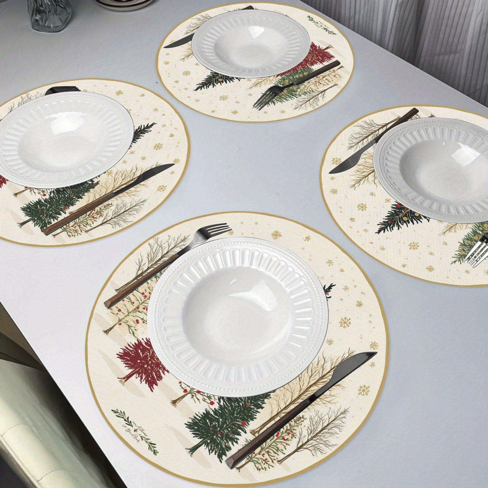 

4- Christmas Placemats, Christmas Tree , , , Table For Kitchen Banquet Dining,