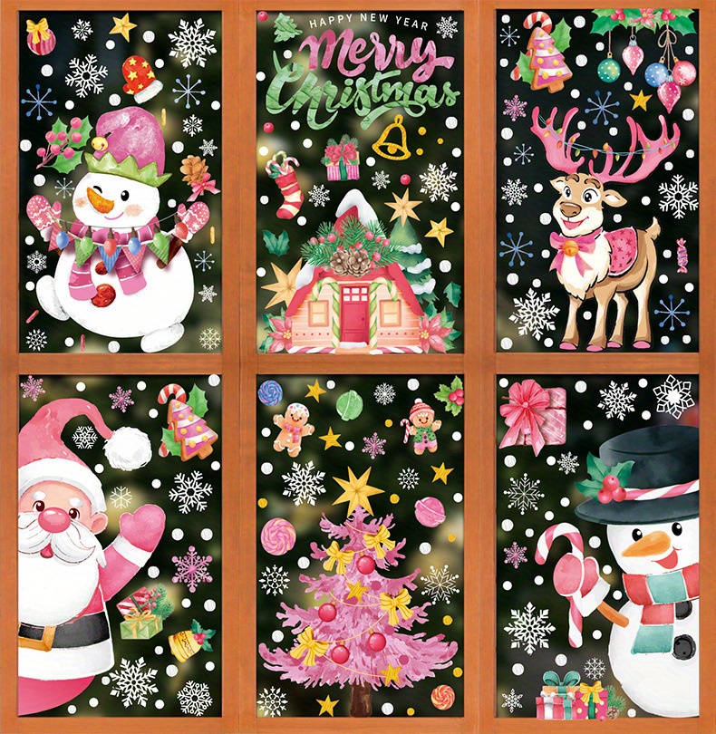 watercolor christmas stickers santa claus snowman window stickers wreath christmas tree elk glass window stickers static stickers details 1