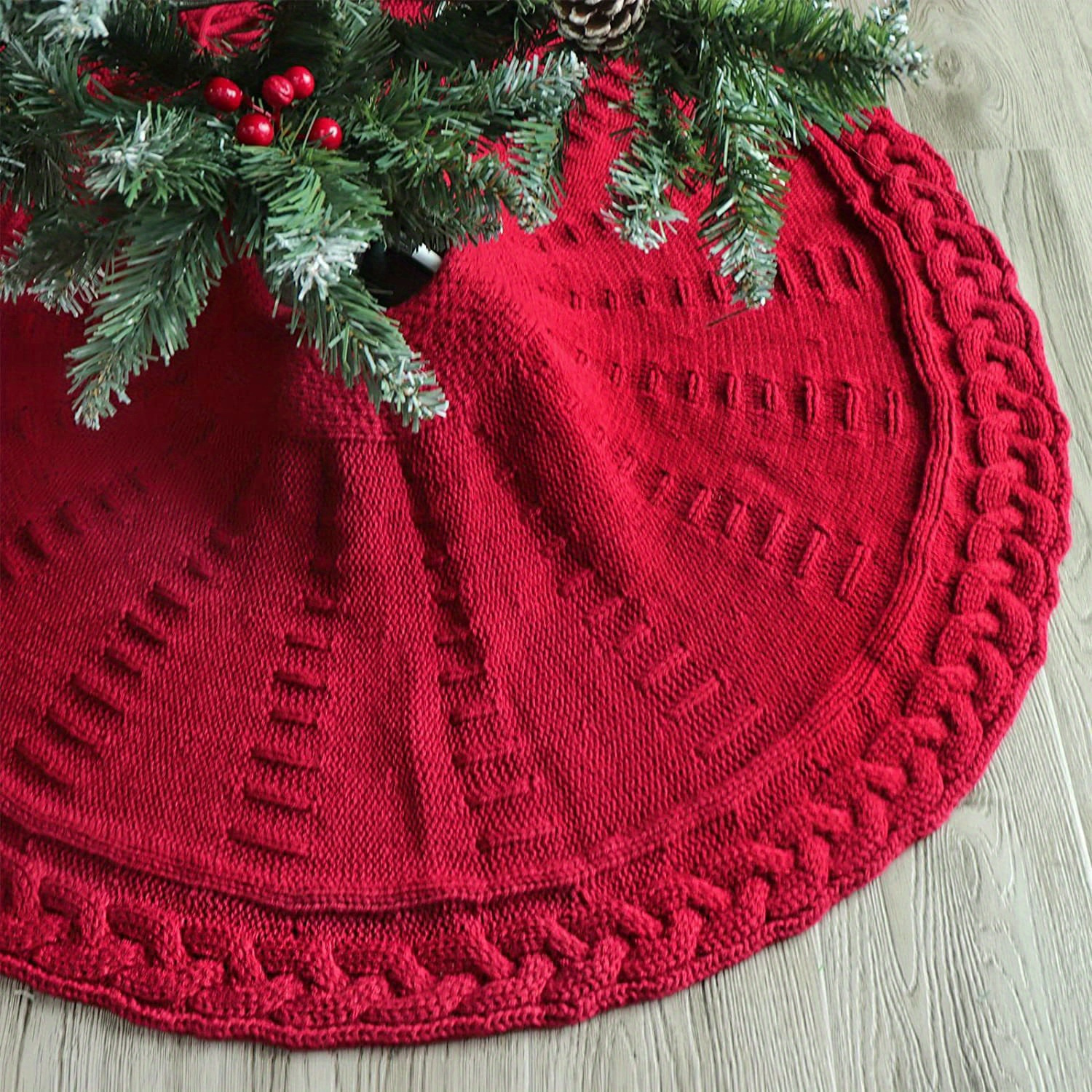 

2024 Knit Christmas Tree Skirt With Bow - Holiday Decor, Party Accessory