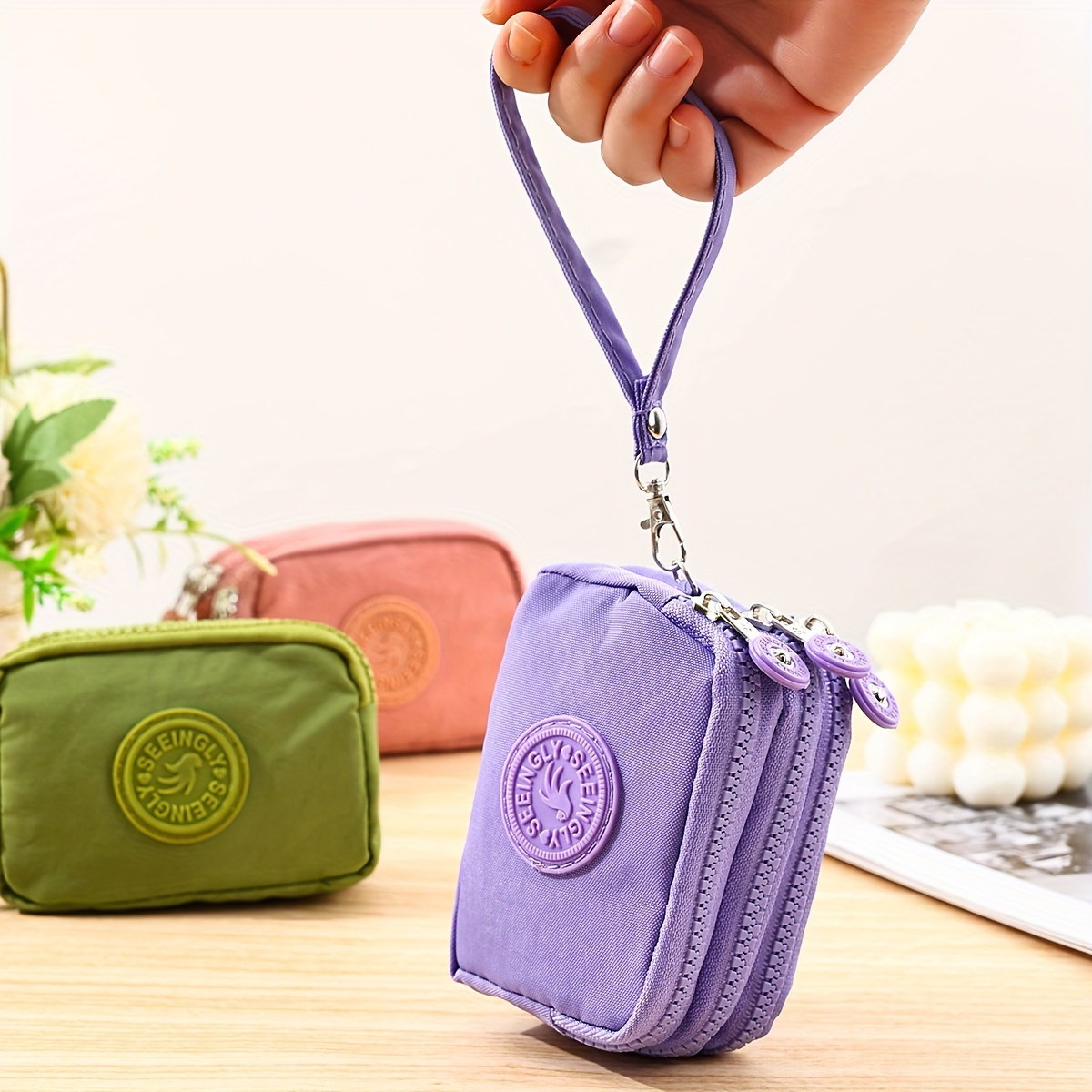 

[customer ] Chic Vintage-style Nylon Coin Purse With 3 Zippers - Waterproof Mini Wallet & Card Holder For Women,