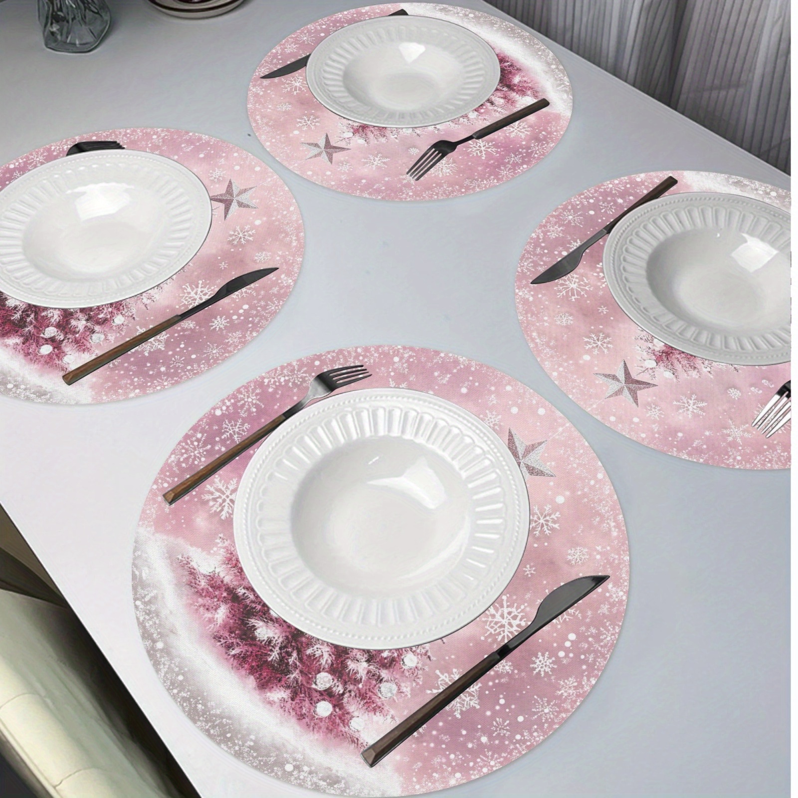 

4pcs Christmas Tree & (5) Placemats, For Washable Place For Kitchen Banquet Dining Table Decoration 15, For Christmas