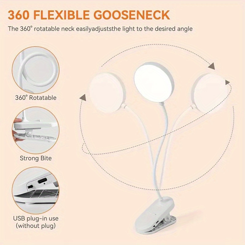 1pc led desk lamp touch controlled clip on reading light 3 color temperatures usb rechargeable eye   light for bedroom home use Product details 6