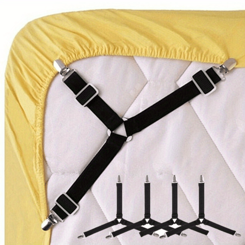 4pcs adjustable non slip quilt holders elastic   bedding straps with metal clips secure sofa cushion placement   home kitchen bedding accessories non woven fabric black hand wash only details 1