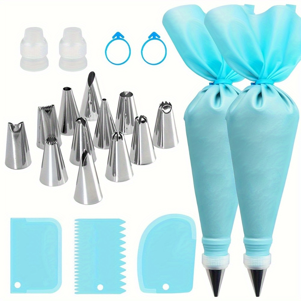 

21pcs Cake Decorating Set - Stainless Steel Icing Piping Nozzles, Reusable Pastry Bags, & Scrapers - Versatile Tools For Christmas, Halloween, Thanksgiving Baking & Cake Design