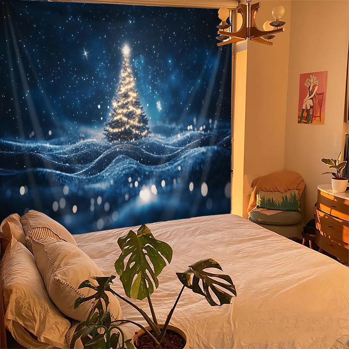 1pc festive blue christmas tree star lights tapestry cozy Temu