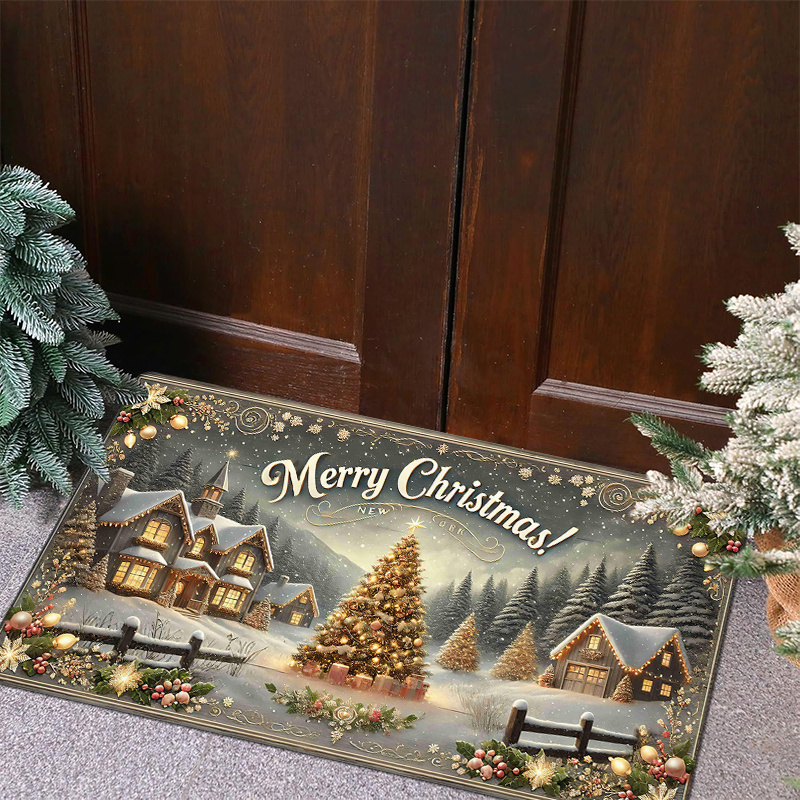 christmas doormat 1pc polyester rectangular washable christmas holiday decorative rug for entryway living room kitchen bathroom laundry room machine made machine washable details 4