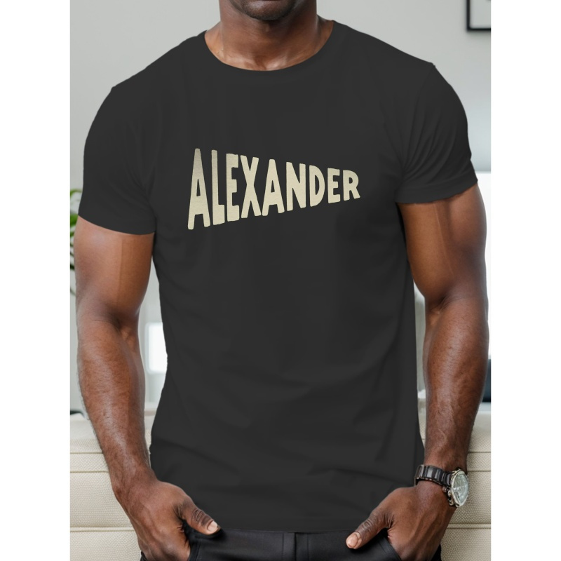 

Men's Casual Short Sleeve T-shirt, "alexander" Geometric Print, Summer Polyester Tee, Regular Fit, Stretch Knit Fabric, Crew Neck, Adult Size