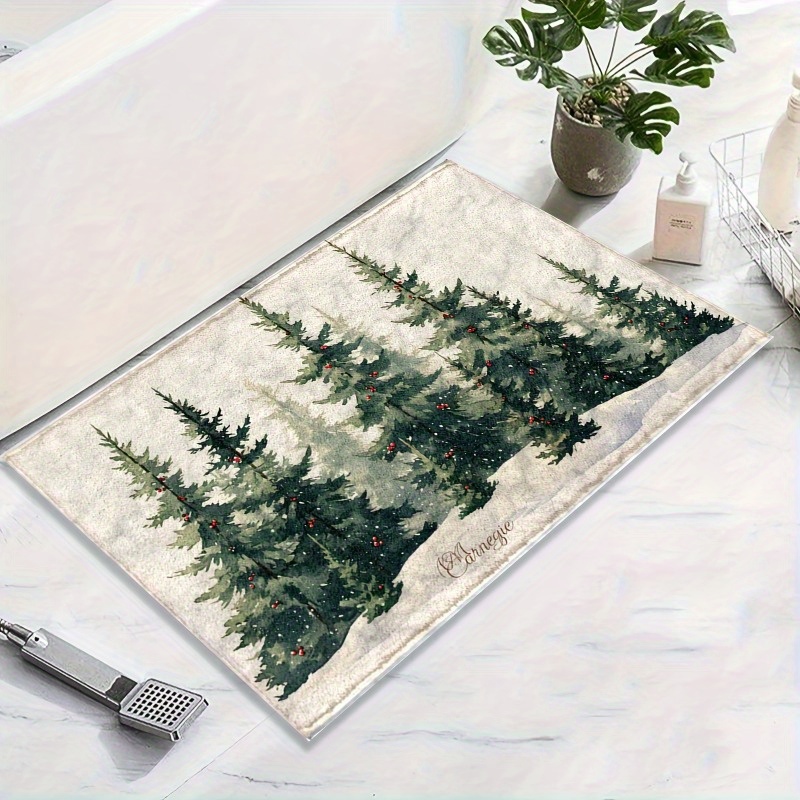 

Christmas Tree Non-slip Bath Mat, Quick-dry Absorbent Rug, Machine Washable, Stain Resistant, Ideal For Bathroom, Kitchen, Shower - Rectangular Mat, 100% Polyester Fiber, Decor