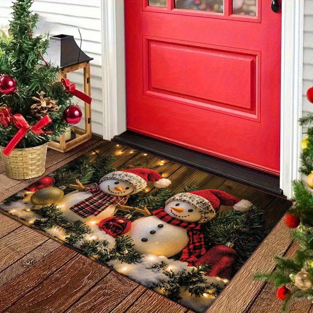 

1pc Christmas Snowman Mat, Rectangular Rug, For , Kitchen, Bedroom, Bathroom, Laundry, Washable, Entryway Decor