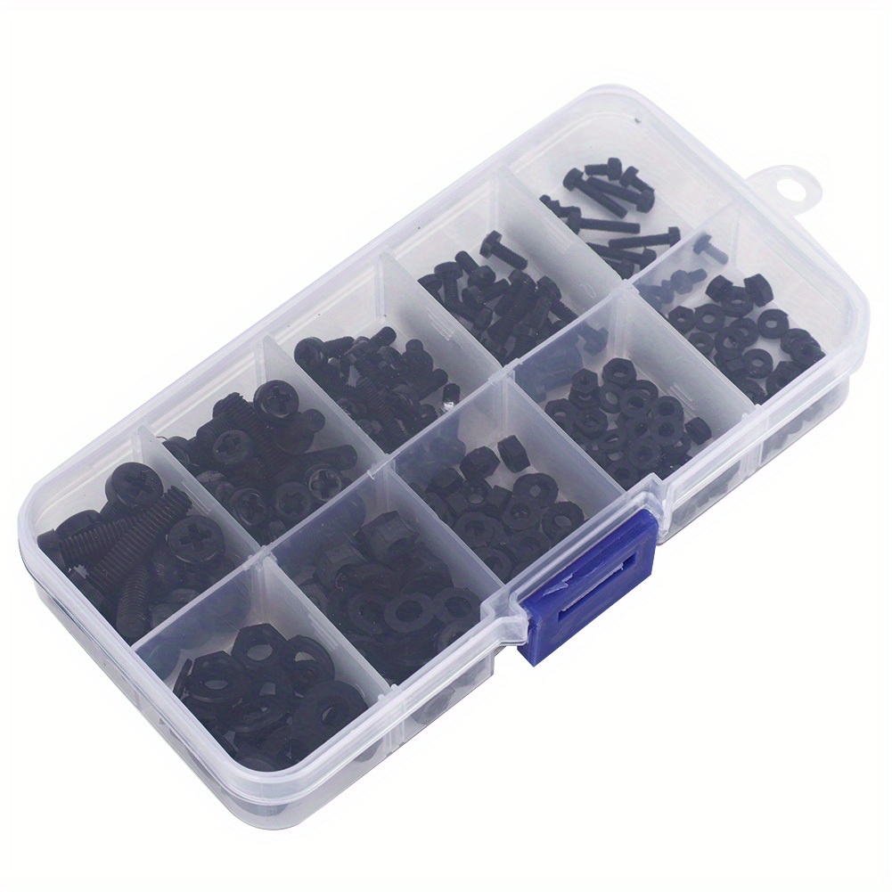 270-teiliges Heavy-Duty Nylon-Hardware-Bausatz mit M2/M2.5/ /M4/M5 Schrauben, Muttern & Unterlegscheiben-Set - Klare Aufbewahrungsboxeinsätze inklusive schwarzen weißen Befestigungselement für DIY-, Automobilbau,- Elektronikmontage-Möbelbaugruppen – Langlebiges Kunststoff-Nylonsortiment korrosionsbeständig organisiert zur einfachen Zugänglichkeit u. Lagermöglichkeiten enthält Gr. 2,2 / 2,