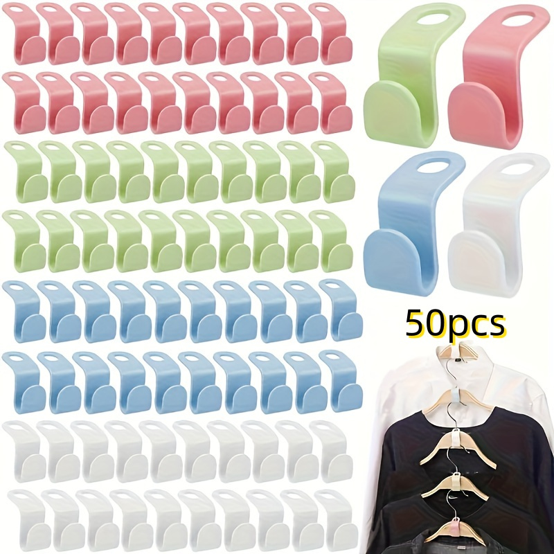 

50//set Of Random Color Plastic Clothes Hanger Connectors Hooks, Heavy-duty Clothes Hooks, Wardrobes, Wardrobes, Homes, Dormitory Rooms, Essential Clothing For To School, Organizational Space