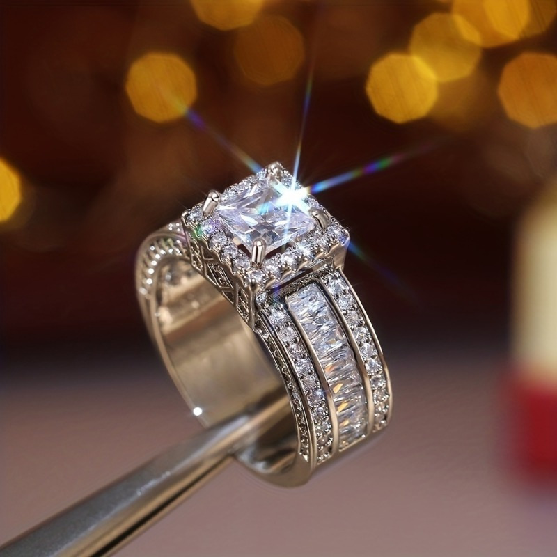 1 Pc 925 sterling silver Women Engagement Rings Classic 4 Prong Inlay Square zirconia Rings for Women Wedding Rings Jewelry