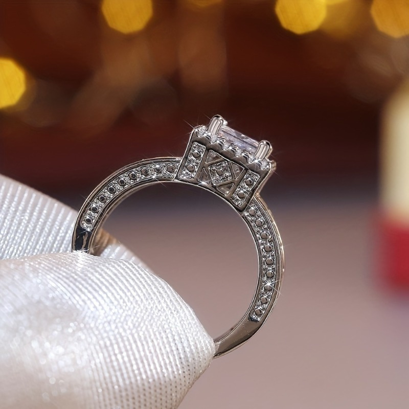 1 Pc 925 sterling silver Women Engagement Rings Classic 4 Prong Inlay Square zirconia Rings for Women Wedding Rings Jewelry
