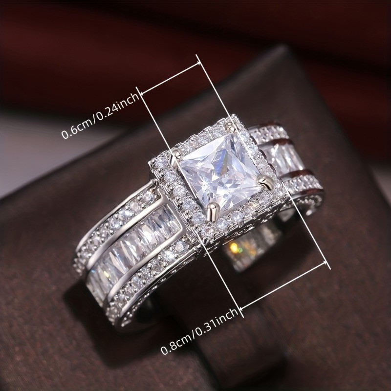 1 Pc 925 sterling silver Women Engagement Rings Classic 4 Prong Inlay Square zirconia Rings for Women Wedding Rings Jewelry