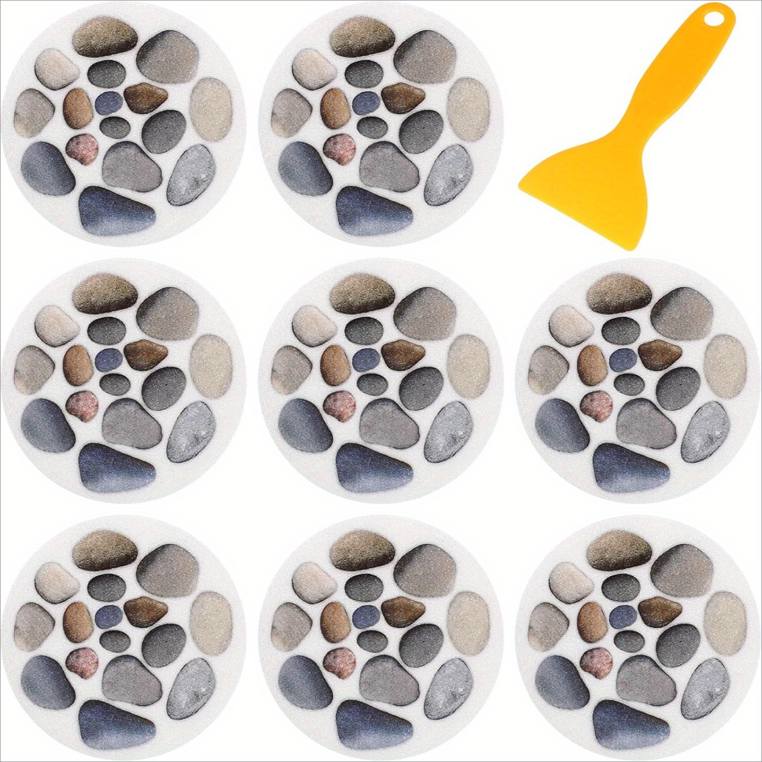 

8pcs Premium Stone Pattern Non-slip Bathtub Stickers - , Safe For Shower Steps & Smooth Floors With Scraper Included