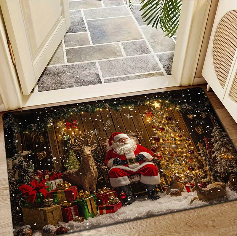 1pc festive christmas door mat polyester non slip washable rectangular rug machine made holiday decor for living room kitchen bedroom bathroom laundry xmas themed indoor entryway carpet details 0