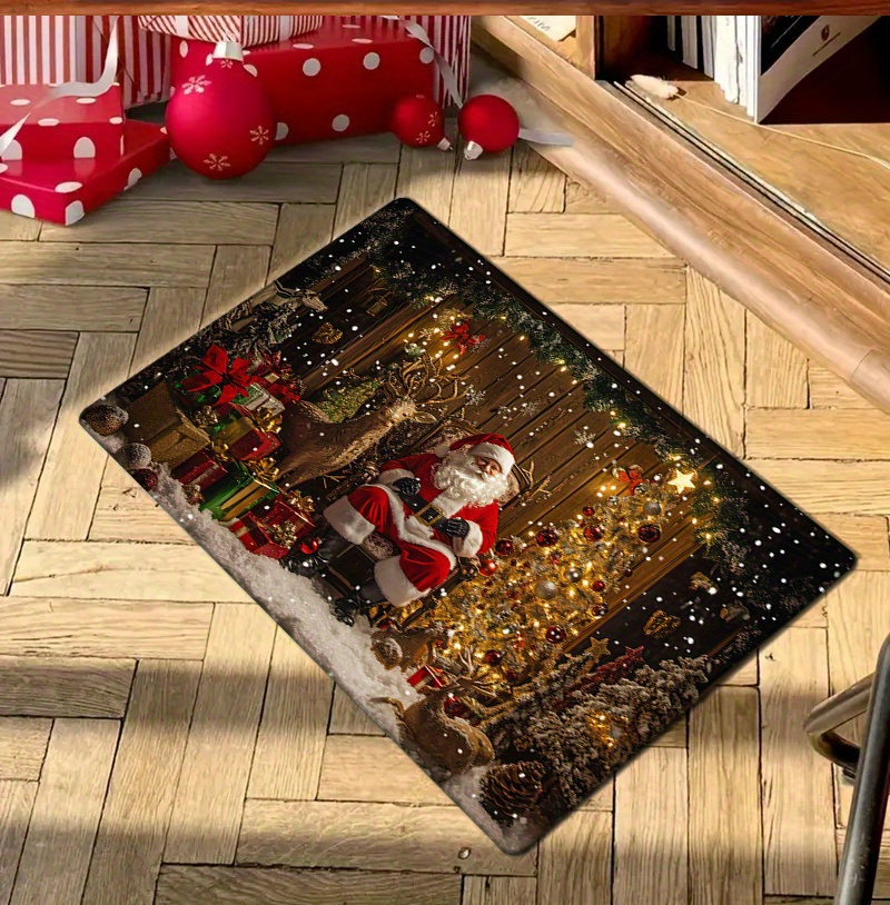 1pc festive christmas door mat polyester non slip washable rectangular rug machine made holiday decor for living room kitchen bedroom bathroom laundry xmas themed indoor entryway carpet details 1