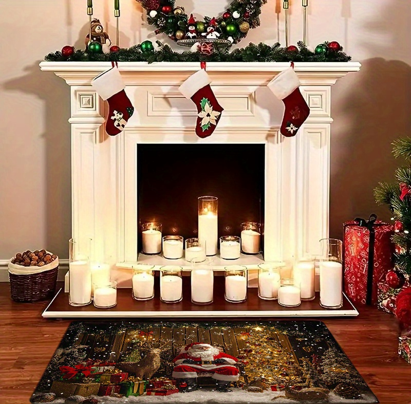 1pc festive christmas door mat polyester non slip washable rectangular rug machine made holiday decor for living room kitchen bedroom bathroom laundry xmas themed indoor entryway carpet details 2