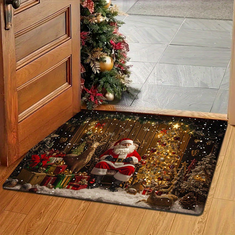 1pc festive christmas door mat polyester non slip washable rectangular rug machine made holiday decor for living room kitchen bedroom bathroom laundry xmas themed indoor entryway carpet details 4