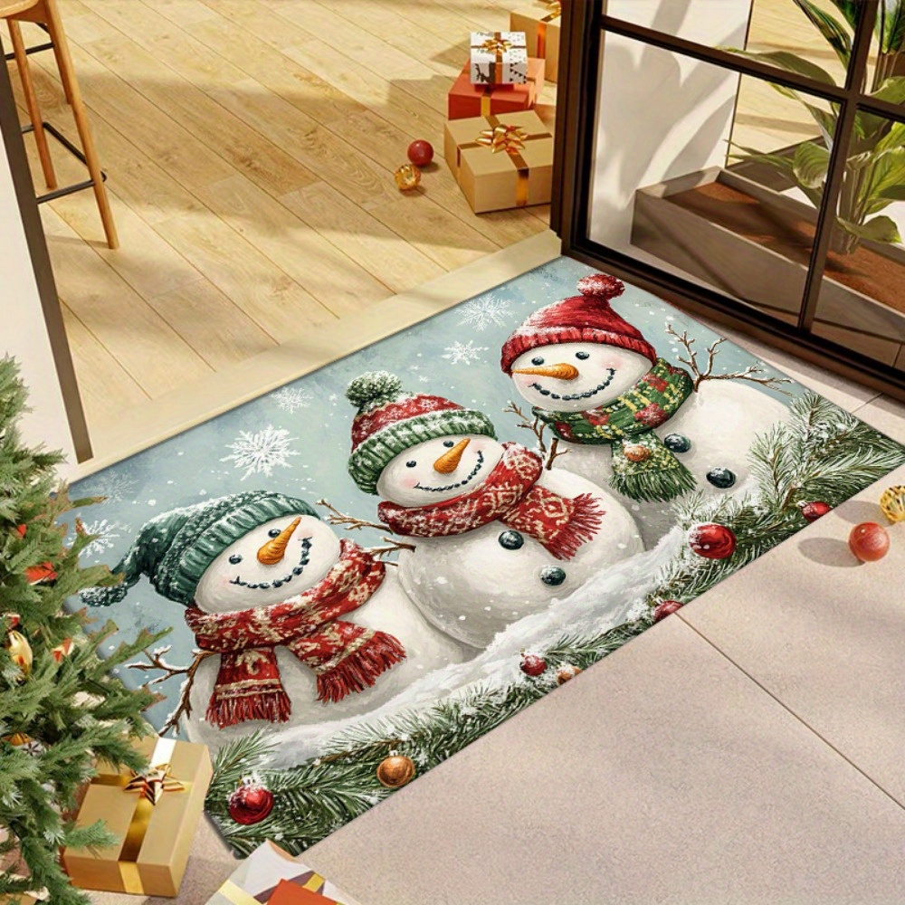 

Christmas Snowman - Holiday Door Rug For Living Room, Kitchen, Bedroom, Bathroom & Laundry - Machine Washable Polyester Decor, Christmas Decor