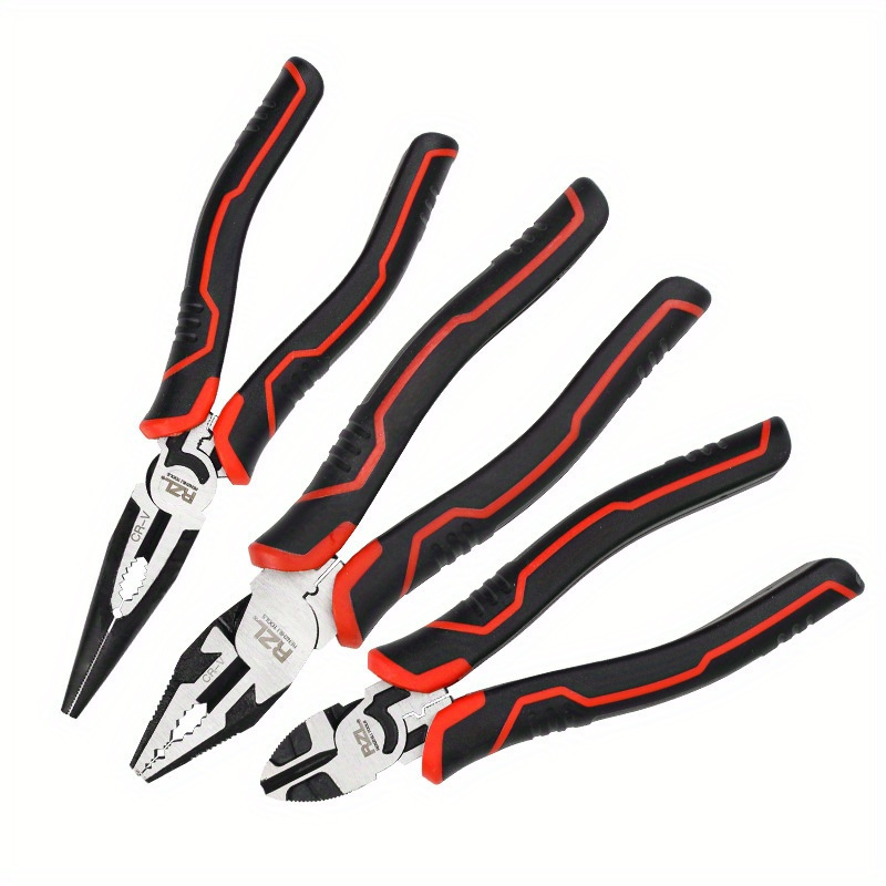 Image of Set Of 3 Industrial Quality Pliers - Versatile Tools For Electricians Featuring Diagonal And Needle Nose Pliers, With Wire Stripping And Screw Twisting Functions