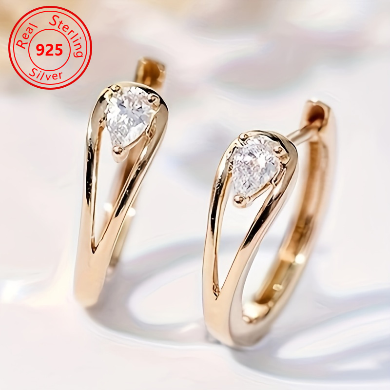 TEMU 1 Pair Of S925 | Sparkling Geometric Zirconia Ring Earrings, Handmade 18k Golden Plated Women's Jewelry, Eternal, Elegant, Versatile, Suitable