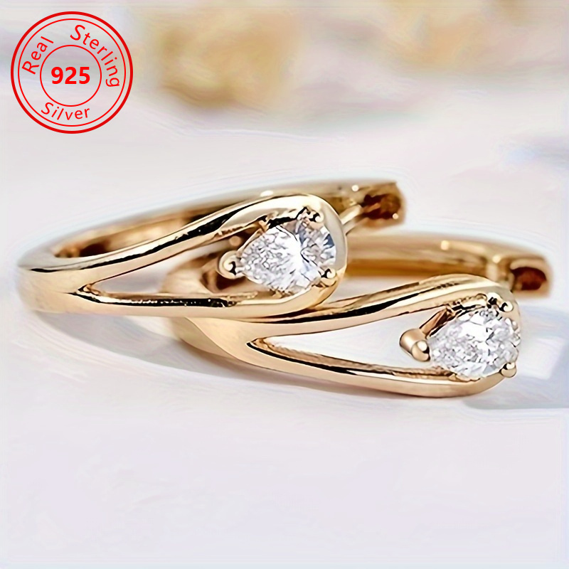 TEMU 1 paire de boucles d'oreilles en argent S925, boucles d'oreilles géométriques scintillantes en synthétique, bijoux pour femmes plaqués or 18K,