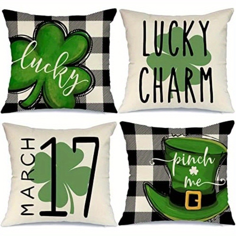 

4-pack 's Day Throw Pillow Covers 18x18 Inches, , Clover & Design, Polyester, Contemporary Style, Zippered Cushion Cases For Home & Kitchen Decor, Hand Wash Only